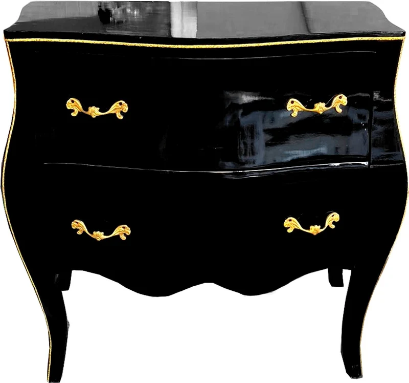 Casa Padrino Barock Luxus Kommode Schwarz Gold mit Glasplatte 85 cm - Barock Möbel