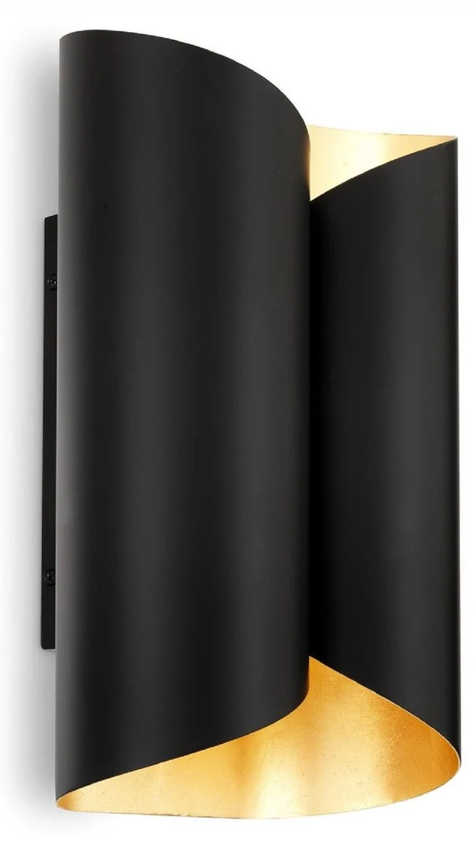 Casa Padrino Designer Wandleuchte Schwarz / Gold 18 x 10,5 x H. 28 cm - Moderne Wohnzimmer Metall Wandlampe - Luxus Qualität