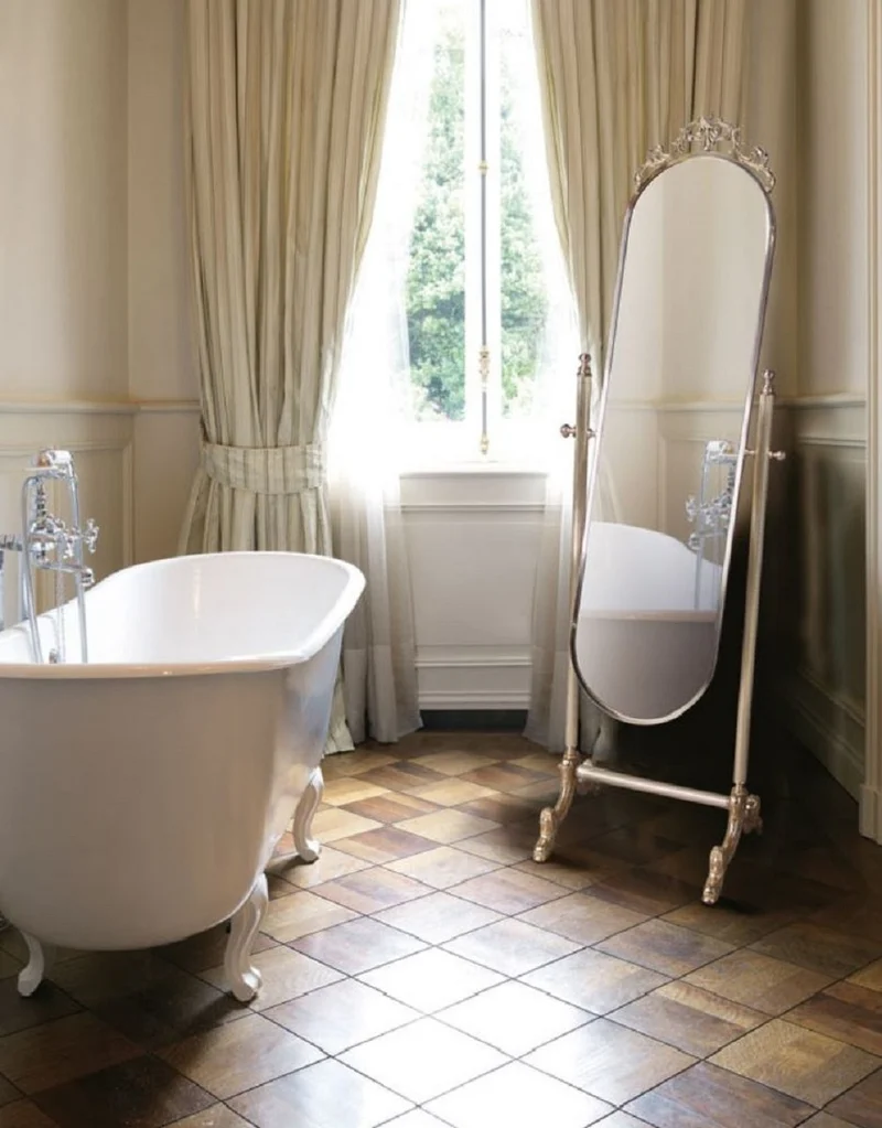Casa Padrino Luxus Barock Standspiegel Silber / Gold 51 x 41 x H. 165 cm - Edler Messing Spiegel - Badezimmer Spiegel - Schlafzimmer Spiegel - Barock Möbel - Luxus Qualität