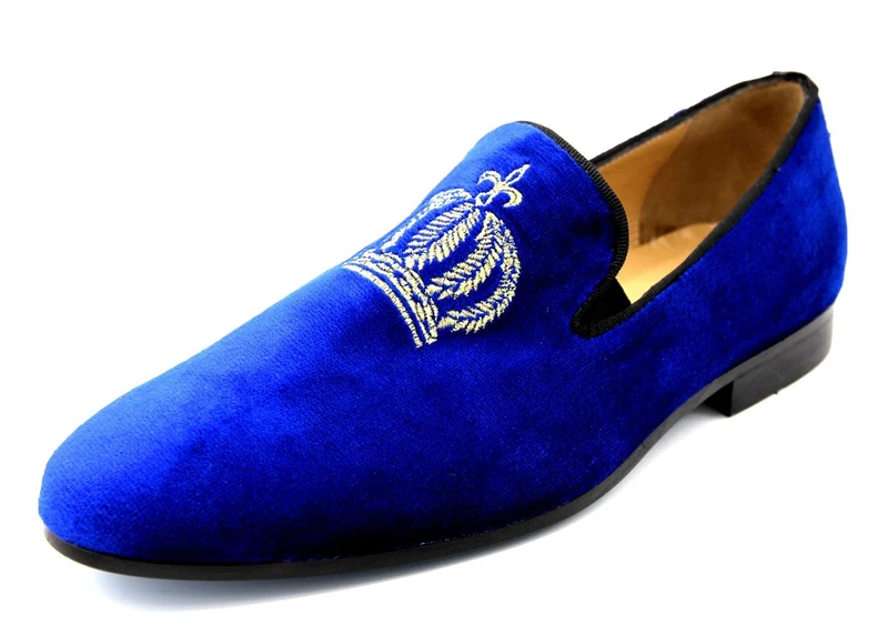 Pompöös by Casa Padrino Luxus Samt Slipper Krone Royalblau / Gold - Verschiedene Schuhgrößen - designed by Harald Glööckler