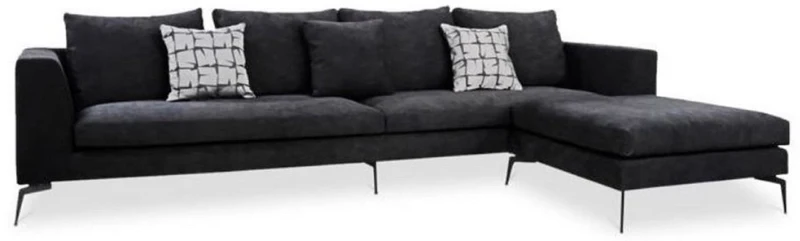 Casa Padrino Luxus Samt Ecksofa Schwarz 320 x 180 x H. 45 cm - Modernes Wohnzimmer Sofa mit verstellbarem Hocker - Wohnzimmer Möbel