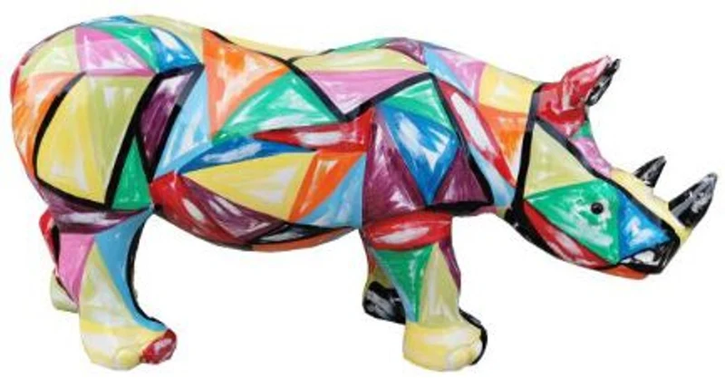 Casa Padrino Designer Dekofigur Nashorn Mehrfarbig 75 x H. 35 cm - Wohnzimmer Deko Skulptur - Gartendeko Skulptur - Wetterbeständige Tierfigur