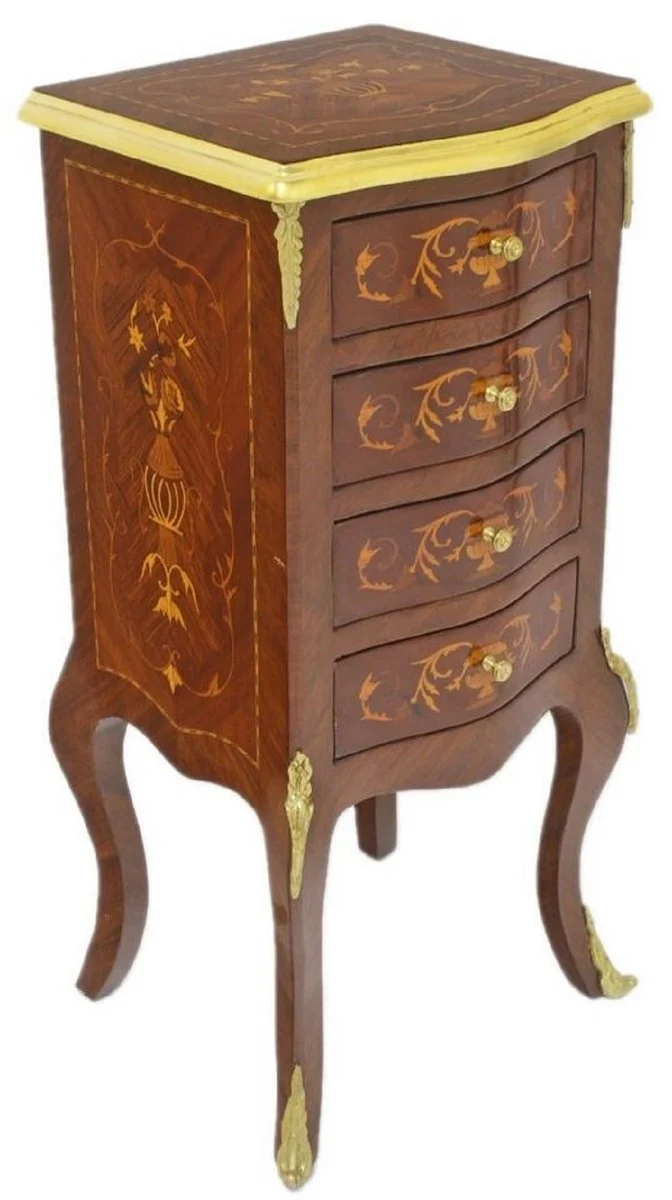 Casa Padrino Barock Kommode Dunkelbraun / Gold 40 x 30 x H. 80 cm - Handgefertigte Massivholz Antik Stil Kommode mit 4 Schubladen - Barock Möbel