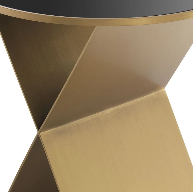 Casa Padrino Luxus Beistelltisch Messingfarben / Schwarz Ø 50 x H. 50 cm - Runder Edelstahl Tisch mit Glasplatte - Wohnzimmer Möbel - Luxus Kollektion