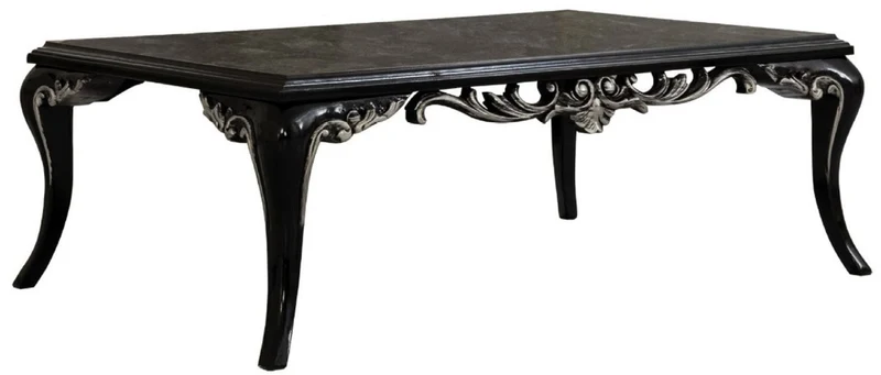 Casa Padrino Luxus Barock Wohnzimmer Set Silber / Schwarz - 2 Sofas & 2 Sessel & 1 Couchtisch - Handgefertigte Barock Wohnzimmer Möbel - Edel & Prunkvoll