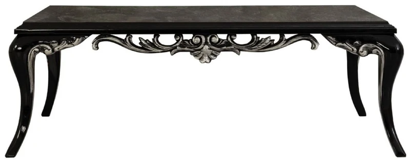 Casa Padrino Luxus Barock Wohnzimmer Set Silber / Schwarz - 2 Sofas & 2 Sessel & 1 Couchtisch - Handgefertigte Barock Wohnzimmer Möbel - Edel & Prunkvoll