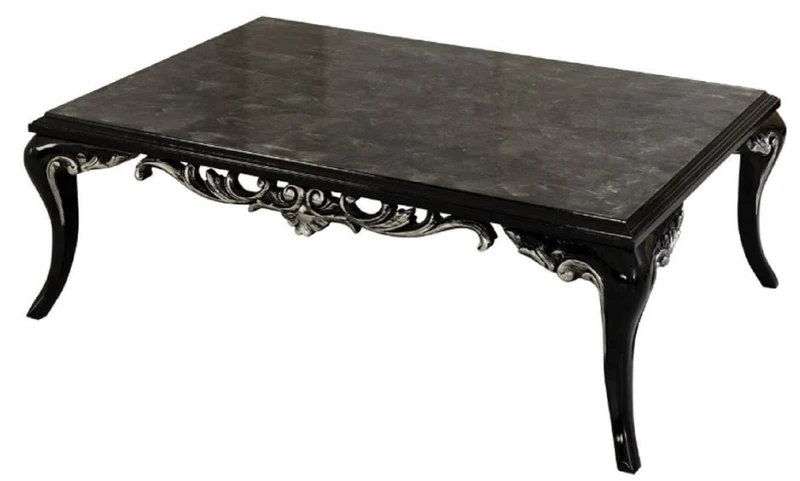 Casa Padrino Luxus Barock Wohnzimmer Set Silber / Schwarz - 2 Sofas & 2 Sessel & 1 Couchtisch - Handgefertigte Barock Wohnzimmer Möbel - Edel & Prunkvoll