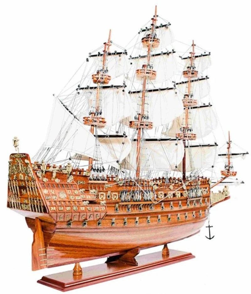 Casa Padrino Luxus Flaggschiff Sovereign of the Seas mit Massivholz Ständer Braun 95 x 30 x H. 83 cm - Handgefertigtes Deko Schiff Holzschiff Segelschiff Kriegsschiff - Deko Accessoires