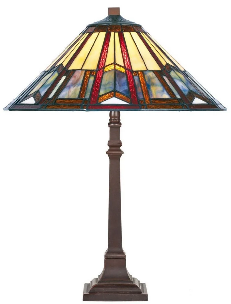 Casa Padrino Luxus Tiffany Tischleuchte Mehrfarbig / Braun Ø 40 x H. 62 cm - Schreibtischleuchte - Wohnzimmer Deko Leuchte - Tiffany Leuchten