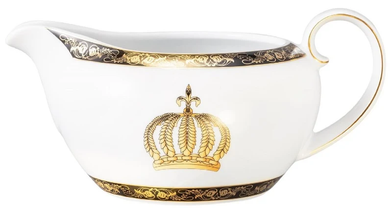 Harald Glööckler Pompöös Porzellan Sauciere mit Krone Weiß / Schwarz / Gold 17,8 x 12,4 x H. 8,5 cm - designed by Harald Glööckler