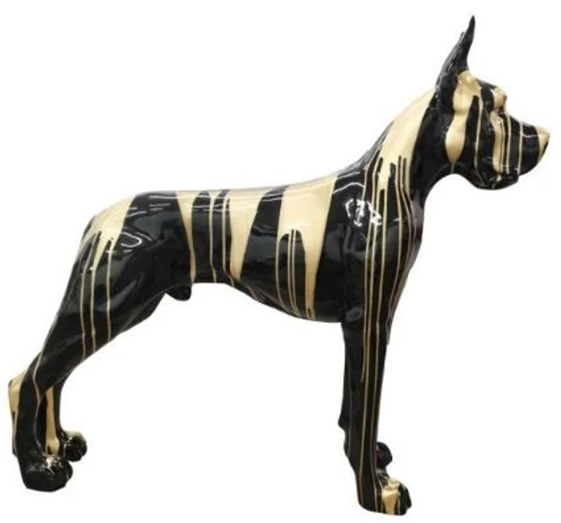 Casa Padrino Designer Dekofigur Hund Deutsche Dogge Schwarz / Gold 125 x H. 110 cm - Lebensgroße Deko Skulptur - Wetterbeständige Tierfigur