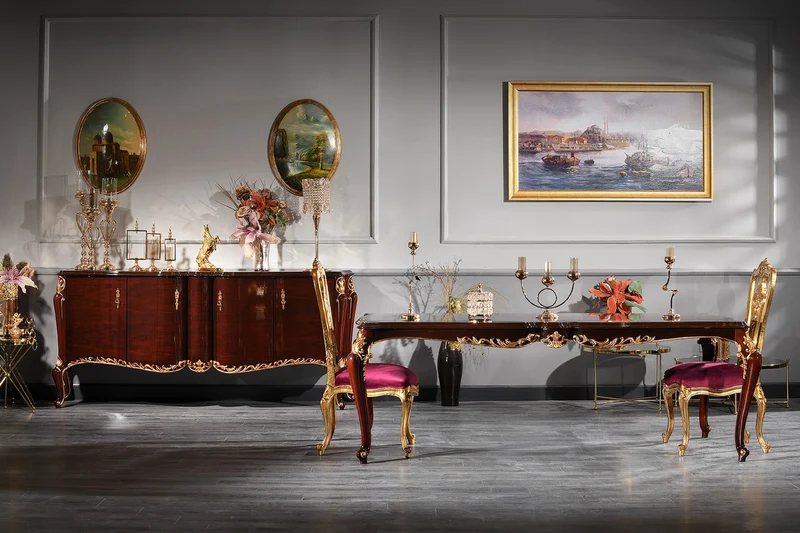 Casa Padrino Luxus Barock Esszimmer Stuhl Set Lila / Gold 59 x 61 x H. 116 cm - Prunkvolles Küchen Stühle 6er Set - Barock Esszimmer Möbel