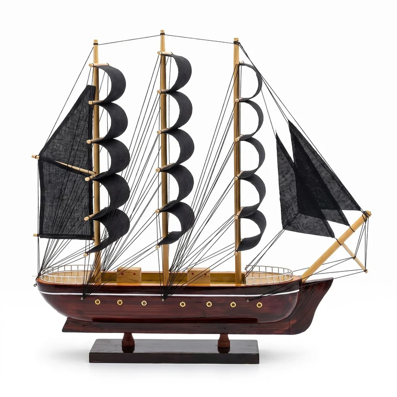 Casa Padrino Deko Segelschiff Belem mit Massivholz Ständer Braun / Schwarz - Verschiedene Größen - Handgefertigtes Schiff Holzschiff - Deko Accessoires