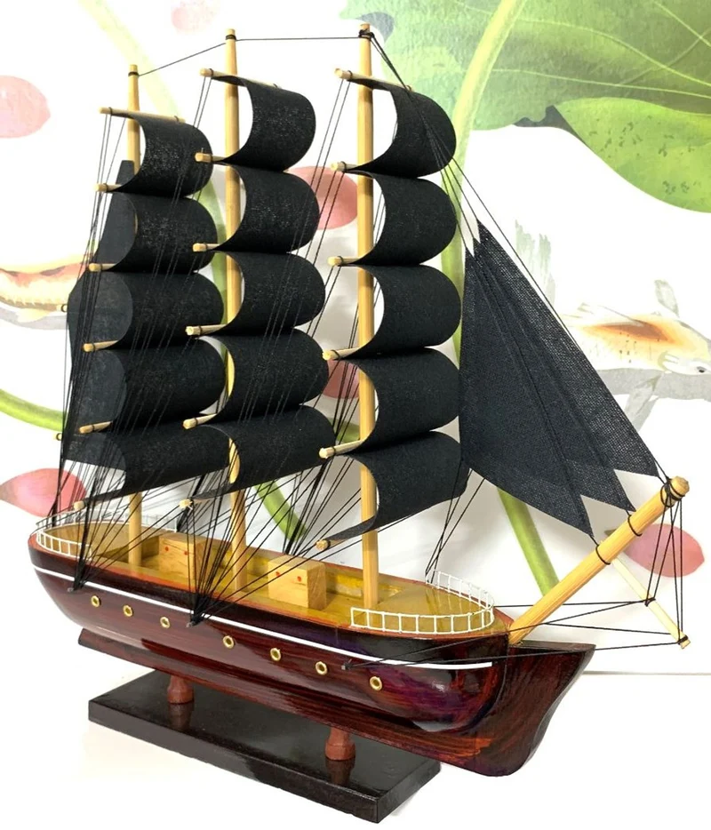 Casa Padrino Deko Segelschiff Belem mit Massivholz Ständer Braun / Schwarz - Verschiedene Größen - Handgefertigtes Schiff Holzschiff - Deko Accessoires