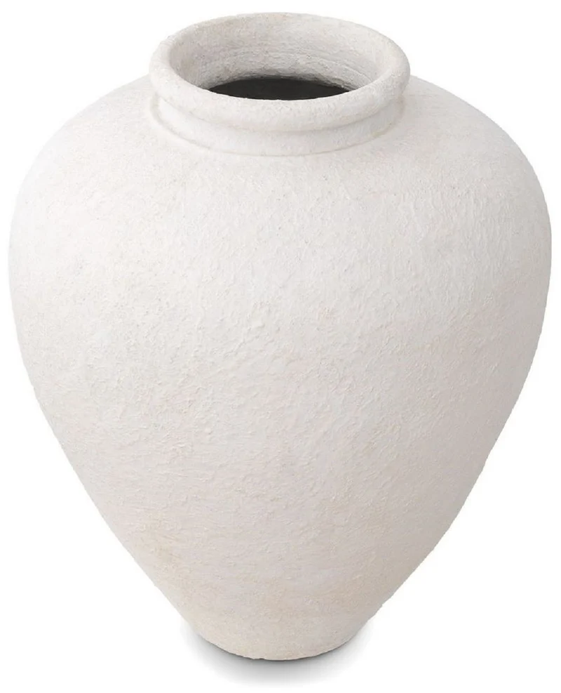 Casa Padrino Luxus Tonvase Matt Weiß Ø 64 x H. 83 cm - Handgefertigte Runde Deko Vase - Wohnzimmer Deko - Garten Deko - Deko Accessoires