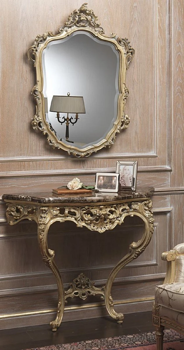 Casa Padrino Luxus Barock Möbel Set Konsole mit Spiegel Gold / Grau / Braun - Prunkvoller handgeschnitzter Konsolentisch mit Wandspiegel - Hotel Restaurant Schloss Möbel - Luxus Qualität - Made in Italy