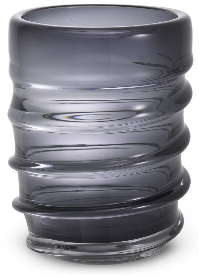 Casa Padrino Luxus Deko Glas Vase Grau Ø 22 x H. 30 cm - Elegante mundgeblasene Blumenvase - Luxus Deko Accessoires