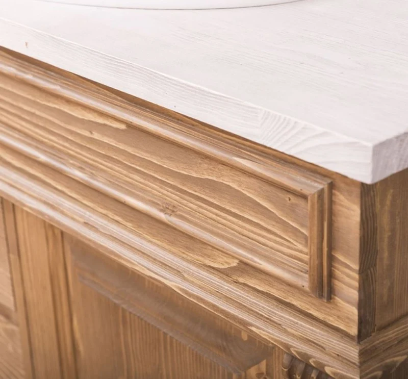 Casa Padrino Landhausstil Badezimmer Set Naturfarben / Weiß - 1 Waschtisch & 1 Wandspiegel - Massivholz Badezimmer Möbel im Landhausstil
