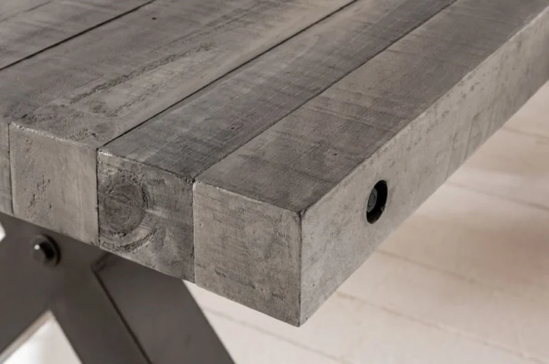 Casa Padrino Industrial Design Esstisch Grau / Schwarz 200 x 100 x H. 76 cm - Massivholz Küchentisch im Industrie Design - Esszimmer Möbel