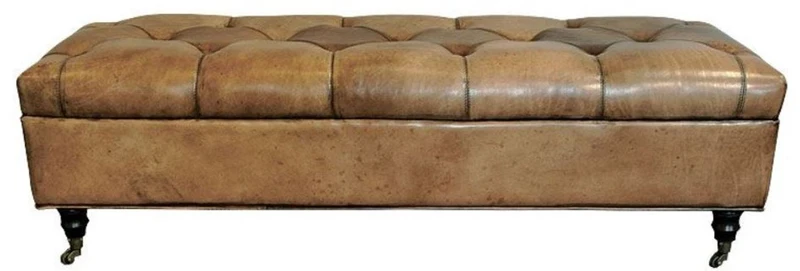 Casa Padrino Chesterfield Echtleder Sitzbank mit Rollen Vintage Braun 152 x 53 x H. 42 cm - Chesterfield Möbel