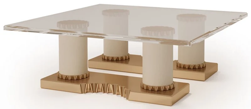 Casa Padrino Luxus Designer Couchtisch Creme / Bronzefarben 130 x 130 x H. 45 cm - Handgefertigter Wohnzimmertisch mit Glasplatte - Luxus Hotel Möbel - Made in Italy