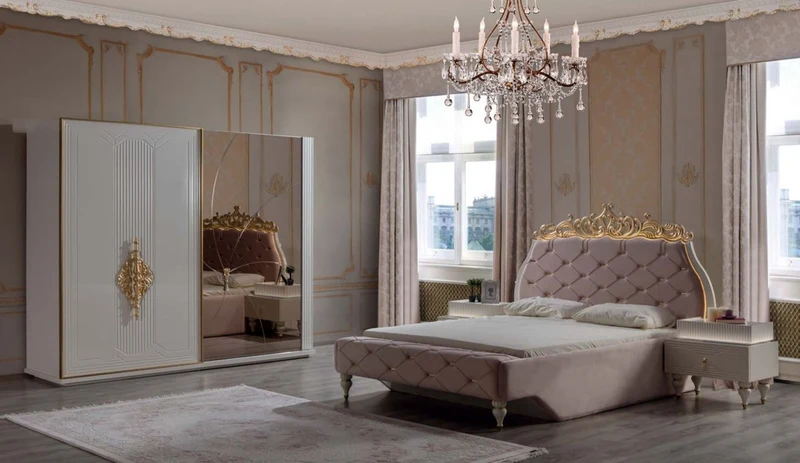 Casa Padrino Luxus Barock Doppelbett Rosa / Creme / Gold 204 x 233 x H. 149 cm - Edles Massivholz Bett mit Kopfteil - Prunkvolle Schlafzimmer Möbel im Barockstil