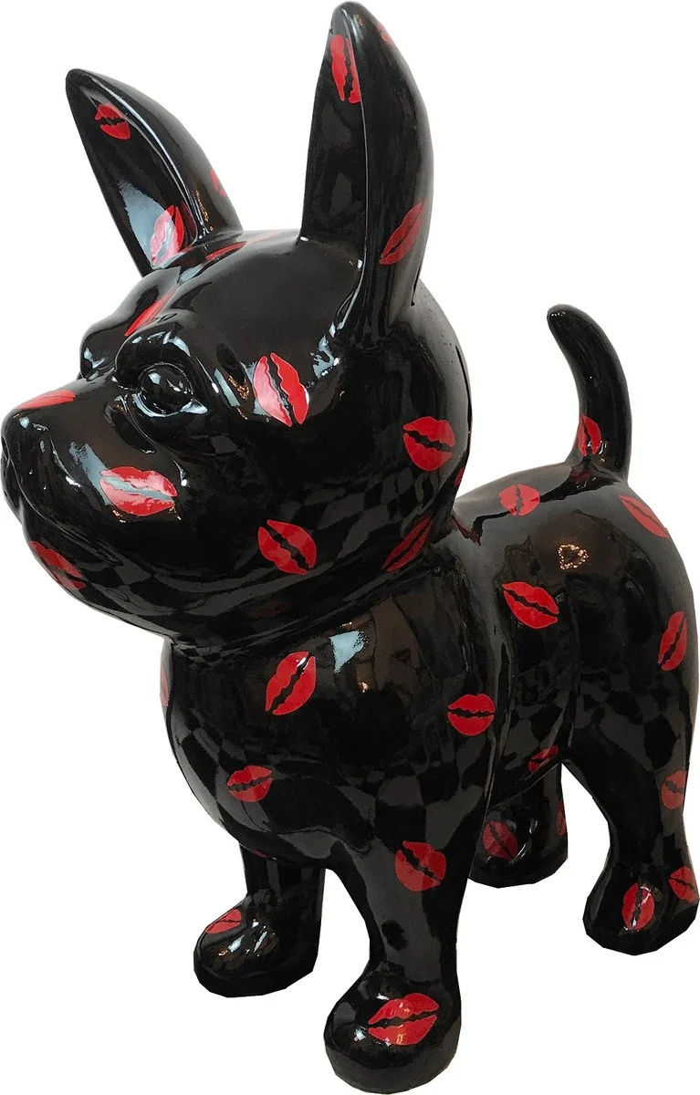 Casa Padrino Designer Dekofigur Chihuahua Hund Schwarz / Rot H. 91 cm - Wetterbeständige Deko Skulptur - Wohnzimmer Deko - Garten Deko - Designer Deko Tierfigur