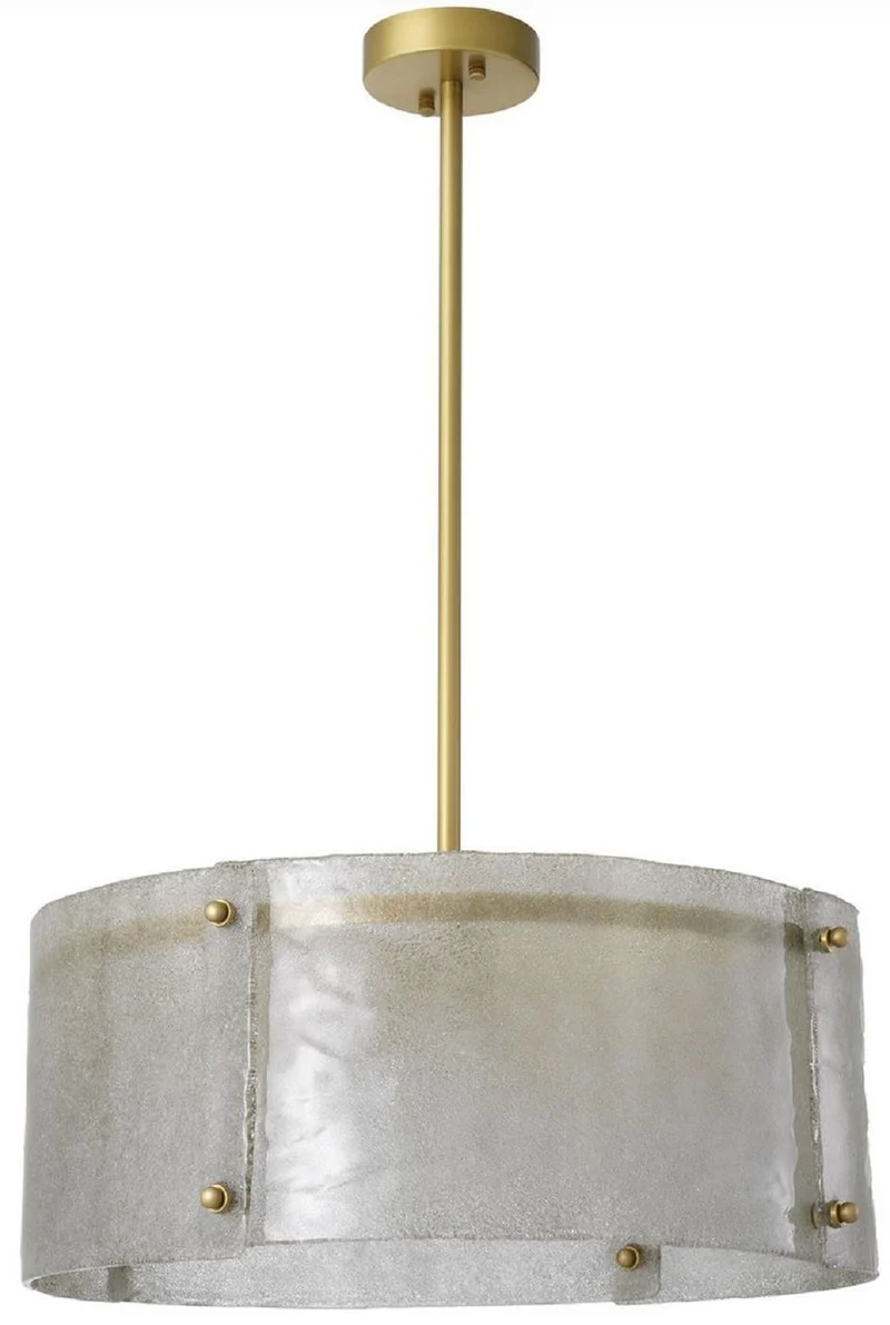 Casa Padrino Luxus Kronleuchter Antik Messingfarben Ø 68 x H. 28,5 cm - Runder Metall Kronleuchter mit Lampenschirm aus mundgeblasenem Glas - Luxus Qualität