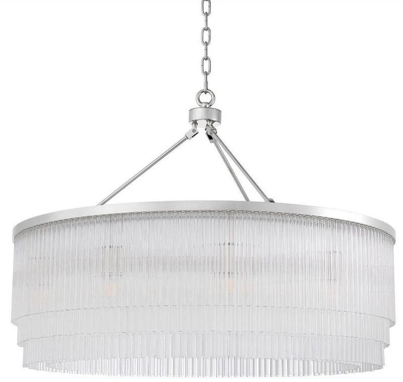 Casa Padrino Luxus Kronleuchter Silber Ø 90 x H. 61 cm - Runder Metall Kronleuchter mit eleganten Glasstäben - Hotel & Restaurant Kronleuchter