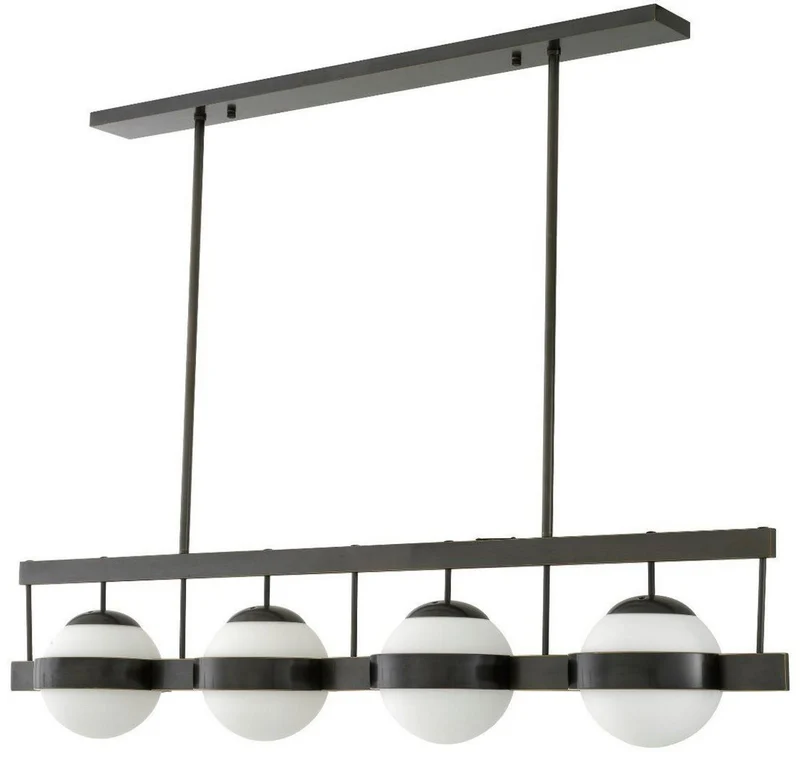 Casa Padrino Luxus Kronleuchter Bronzefarben / Weiß 140 x 22 x H. 30 cm - Moderner Metall Kronleuchter mit runden Glas Lampenschirmen - Luxus Kollektion