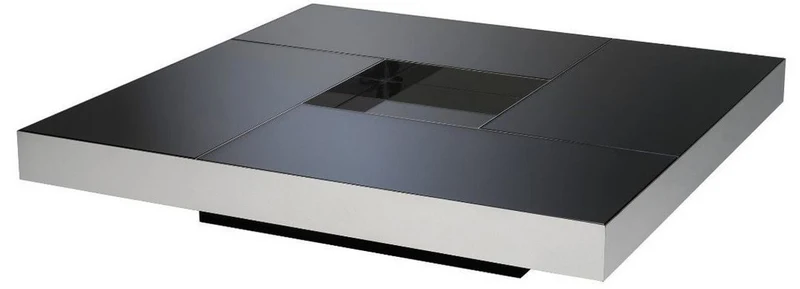 Casa Padrino Luxus Couchtisch Silber / Schwarz 120 x 120 x H. 23,5 cm - Quadratischer Edelstahl Wohnzimmertisch mit Spiegelglas Tischplatten - Wohnzimmer Möbel - Luxus Qualität