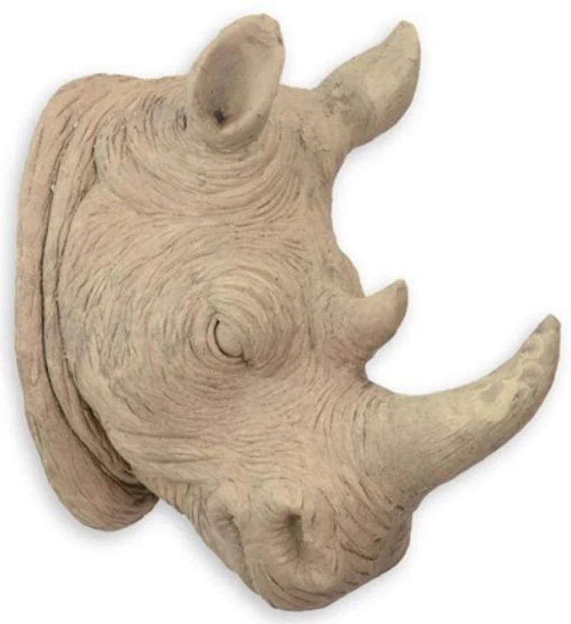 Casa Padrino Kunstharz Wanddeko Skulptur Nashornkopf Beige 23 x H. 40,5 cm - Dekofigur - Tierfigur - Wohnzimmer Deko