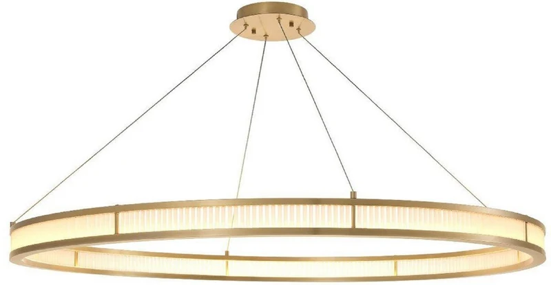 Casa Padrino Luxus LED Kronleuchter Antik Messingfarben / Weiß Ø 139 cm - Moderner runder Kronleuchter - Wohnzimmer Kronleuchter - Hotel Kronleuchter