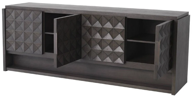 Casa Padrino Luxus Sideboard Mokkafarben / Bronze 219 x 56 x H. 83 cm - Massivholz Schrank mit 4 Türen und 3D Effekt in den Fronten - Luxus Möbel