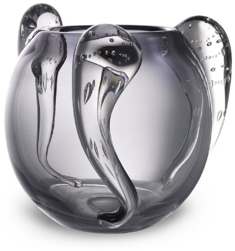 Casa Padrino Luxus Deko Glas Vase Grau Ø 23 x H. 24 cm - Elegante mundgeblasene Blumenvase - Luxus Deko Accessoires