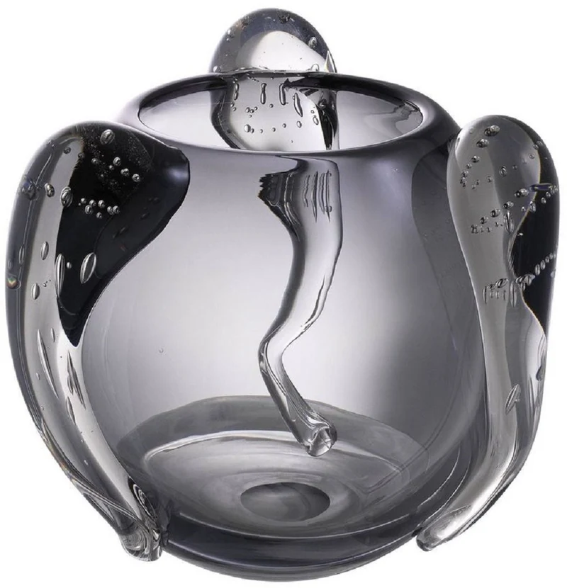 Casa Padrino Luxus Deko Glas Vase Grau Ø 23 x H. 24 cm - Elegante mundgeblasene Blumenvase - Luxus Deko Accessoires