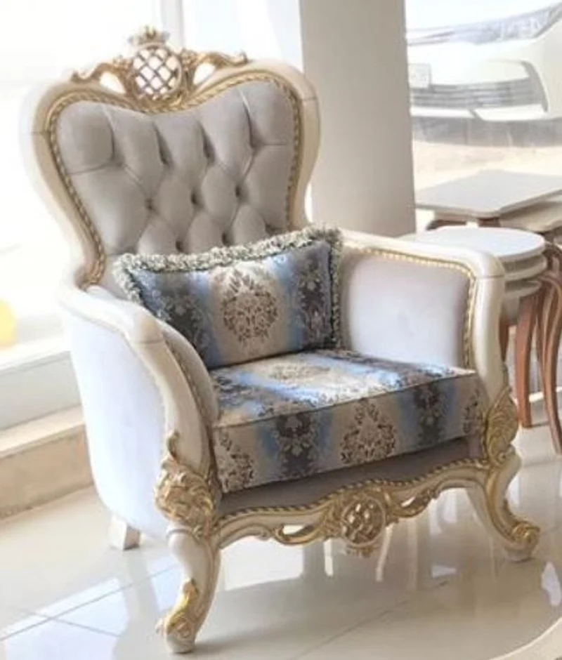 Casa Padrino Luxus Barock Wohnzimmer Set Grau / Blau / Weiß / Gold - 2 Sofas & 2 Sessel & 1 Couchtisch - Wohnzimmer Möbel im Barockstil - Edel & Prunkvoll