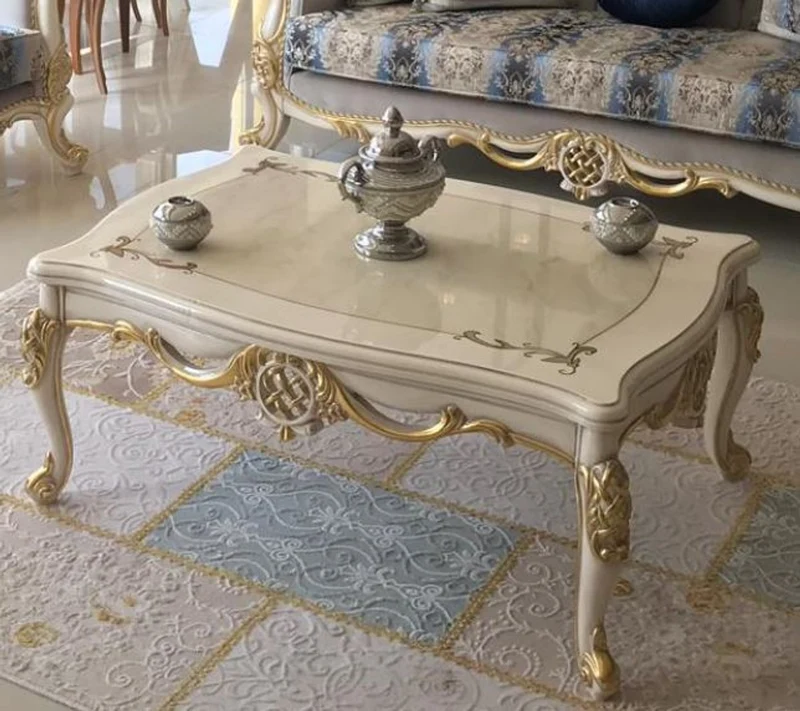 Casa Padrino Luxus Barock Wohnzimmer Set Grau / Blau / Weiß / Gold - 2 Sofas & 2 Sessel & 1 Couchtisch - Wohnzimmer Möbel im Barockstil - Edel & Prunkvoll