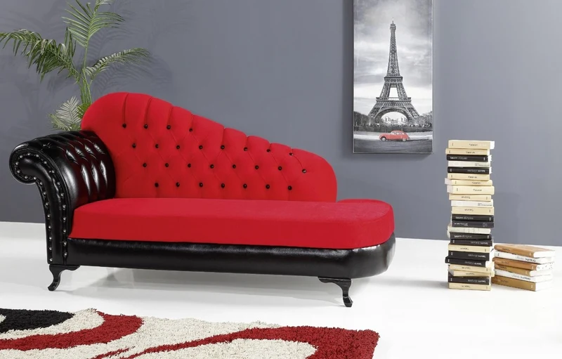 Casa Padrino Barock Chaiselongue Rot / Schwarz 183 x 80 x H. 94 cm - Edle Massivholz Chaiselongue mit Kunstleder - Barock Möbel