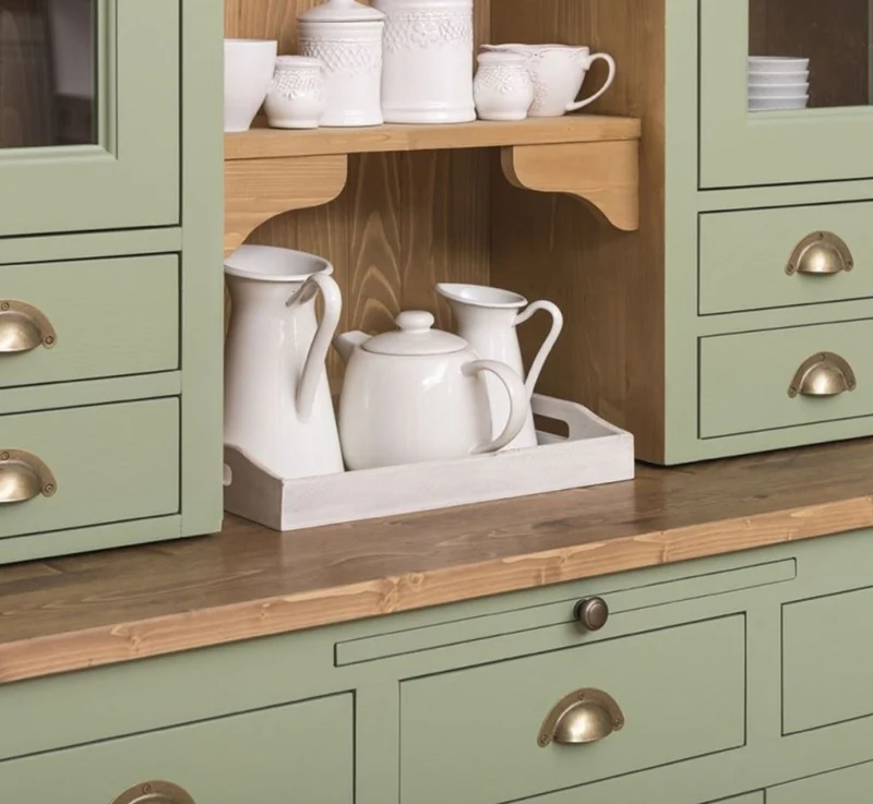 Casa Padrino Landhausstil Küchenschrank Grün / Braun 137 x 50 x H. 197 cm - 2 Teiliger Küchenschrank mit 5 Türen und 7 Schubladen - Landhausstil Küchenmöbel