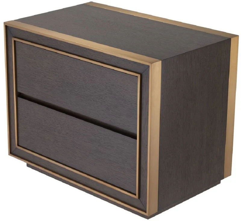 Casa Padrino Luxus Nachttisch Braun / Messingfarben 76 x 48,5 x H. 61,5 cm - Beistelltisch mit 2 Schubladen - Luxus Schlafzimmer Möbel