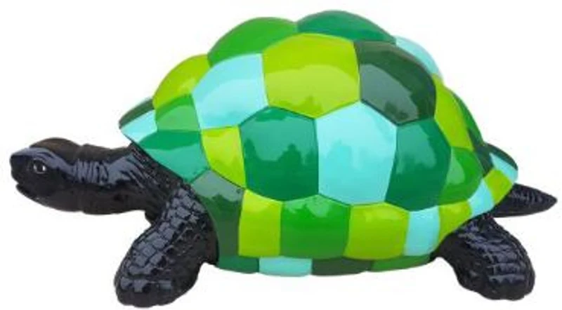 Casa Padrino Designer Dekofigur Schildkröte Schwarz / Grün / Blau 110 x 48 x H. 45 cm - Wetterbeständige Deko Skulptur - Wohnzimmer Deko - Garten Deko - Designer Deko Tierfigur