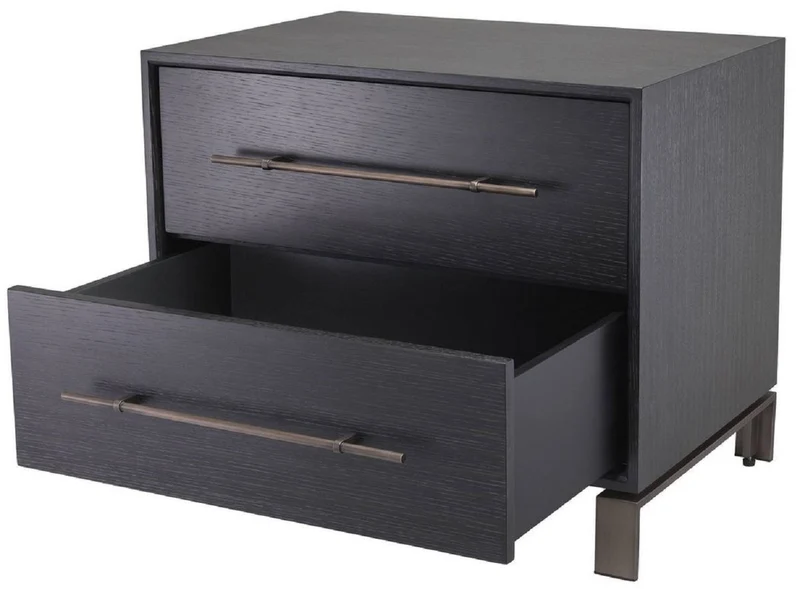 Casa Padrino Luxus Beistelltisch Anthrazitgrau / Bronzefarben 65 x 48 x H. 55 cm - Nachttisch mit 2 Schubladen - Luxus Möbel