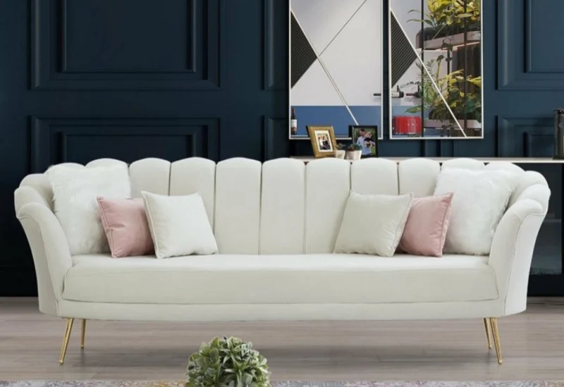 Casa Padrino Designer Art Deco Wohnzimmer Set Creme / Rosa / Gold - 2 Sofas & 2 Sessel - Wohnzimmer Möbel - Art Deco Möbel