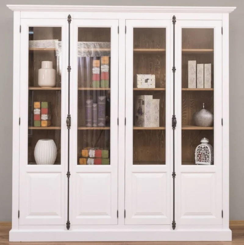 Casa Padrino Landhausstil Vitrine Weiß / Braun 205 x 40 x H. 210 cm - Massivholz Schrank - Wohnzimmerschrank - Vitrinenschrank - Landhausstil Möbel