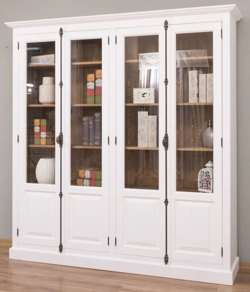 Casa Padrino Landhausstil Vitrine Weiß / Braun 205 x 40 x H. 210 cm - Massivholz Schrank - Wohnzimmerschrank - Vitrinenschrank - Landhausstil Möbel