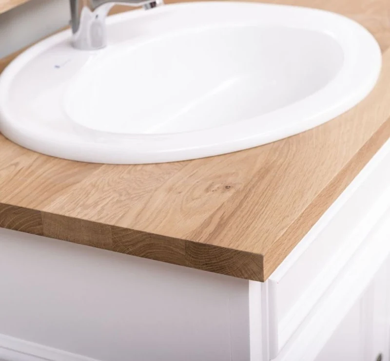 Casa Padrino Landhausstil Badezimmer Set Weiß / Naturfarben - 1 Doppelwaschtisch & 1 Wandspiegel - Massivholz Badezimmermöbel im Landhausstil