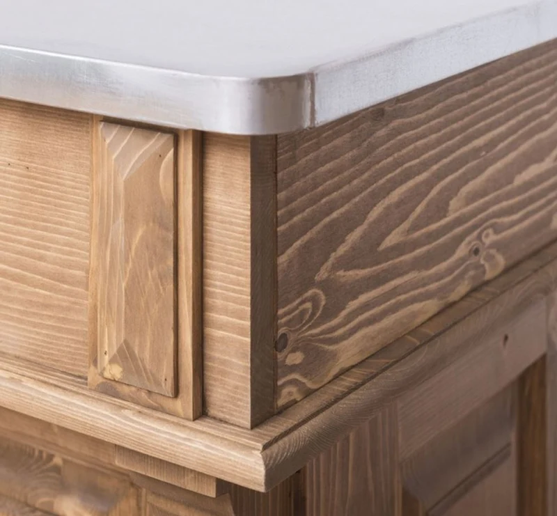 Casa Padrino Landhausstil Theke Naturfarben / Silber 120 x 65 x H. 107 cm - Massivholz Thekentisch mit verzinkter Tischplatte - Barmöbel im Landhausstil