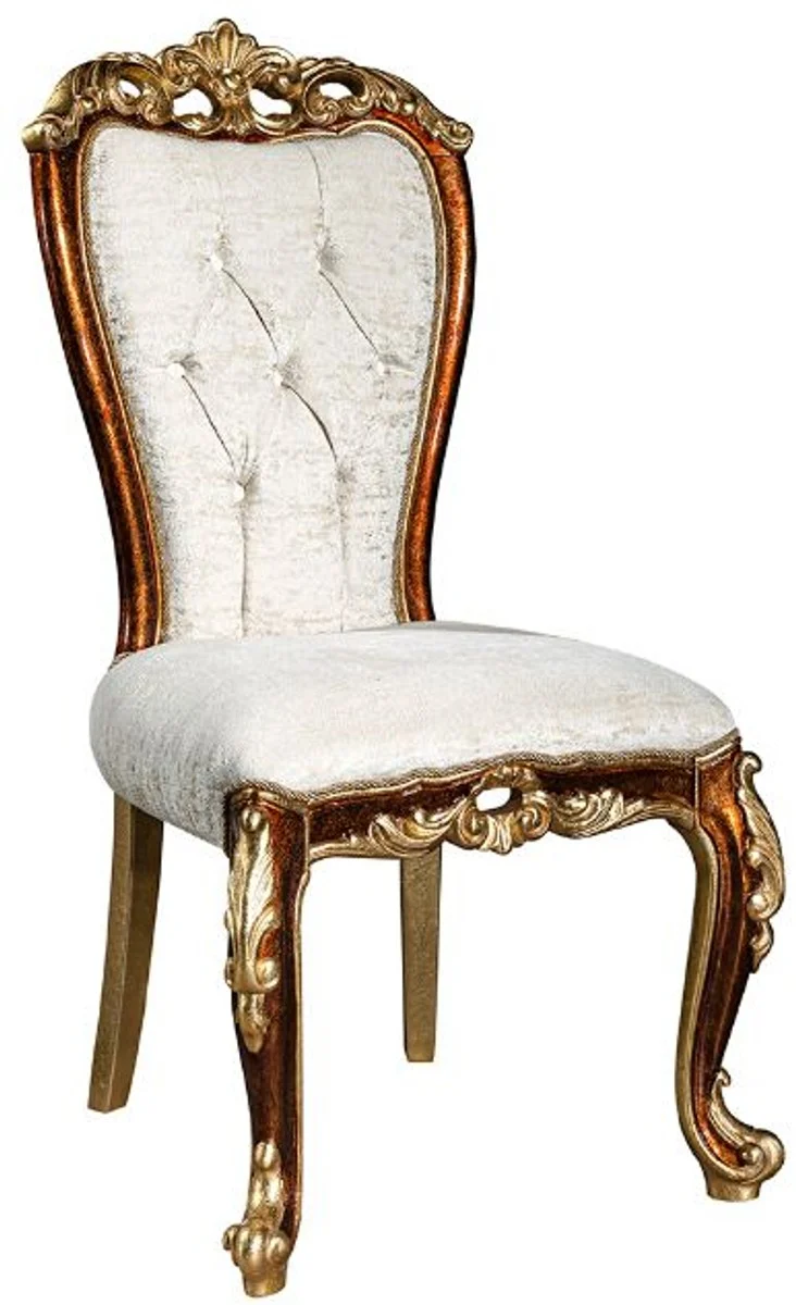Casa Padrino Luxus Barock Esszimmer Stuhl Set Weiß / Gold / Braun / Gold 57 x 54 x H. 115 cm - Edles Küchen Stühle 6er Set im Barockstil - Barock Esszimmer Möbel