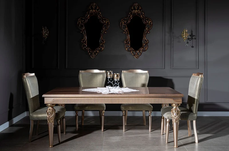 Casa Padrino Luxus Barock Esszimmer Set Grün / Silber / Kupfer / Gold - 1 Esstisch & 6 Esszimmerstühle - Barock Esszimmer Möbel - Edel & Prunkvoll